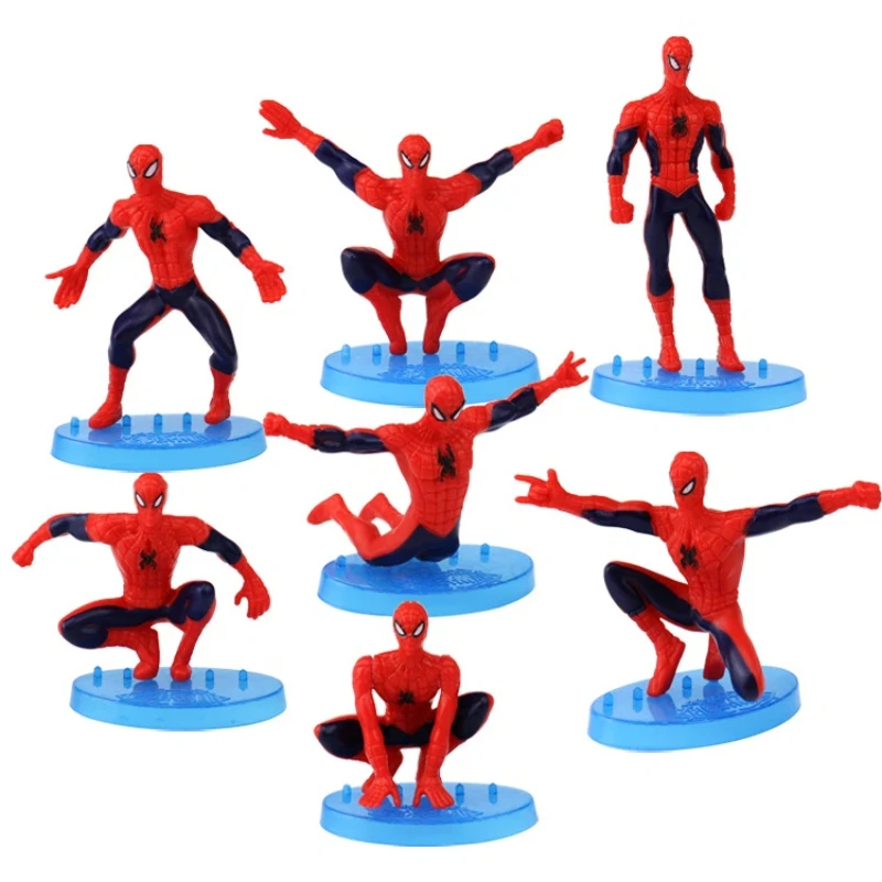 7pcs/set Anime Spider-Man Q version kawaii Action Figure PVC Model Toys doll Desk Decor car ornament Collectible Gifts