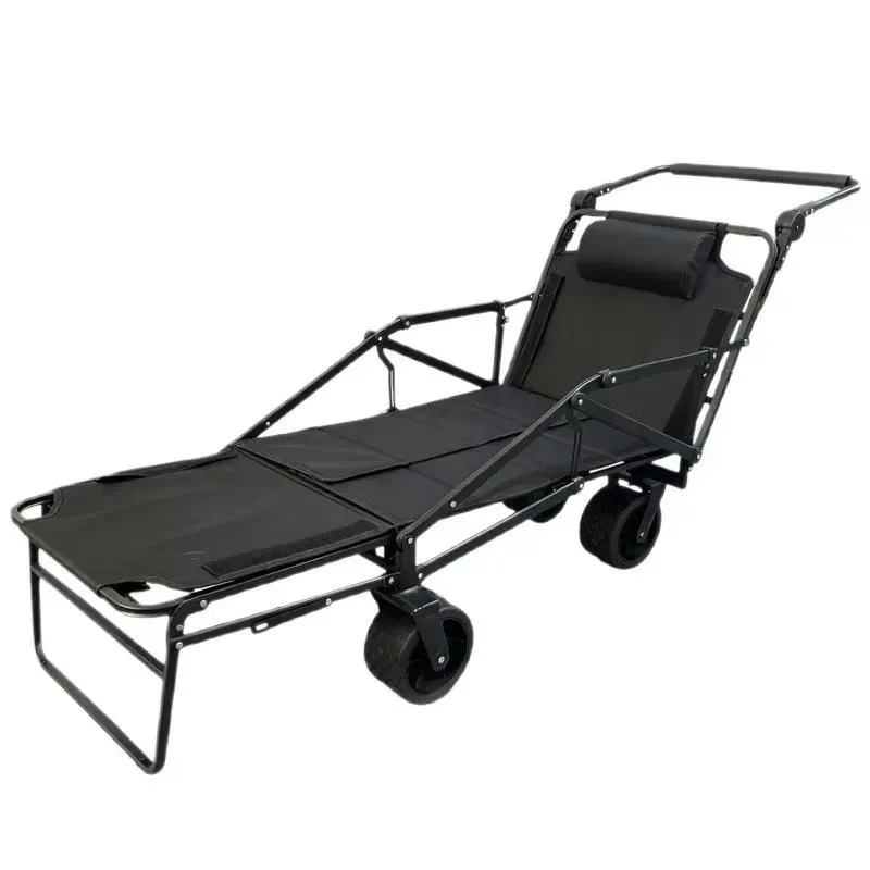 Outdoor Camping Trolley with Tank Wheels Portable Beach Cart Small Pushable Trailer for Shopping and Travel