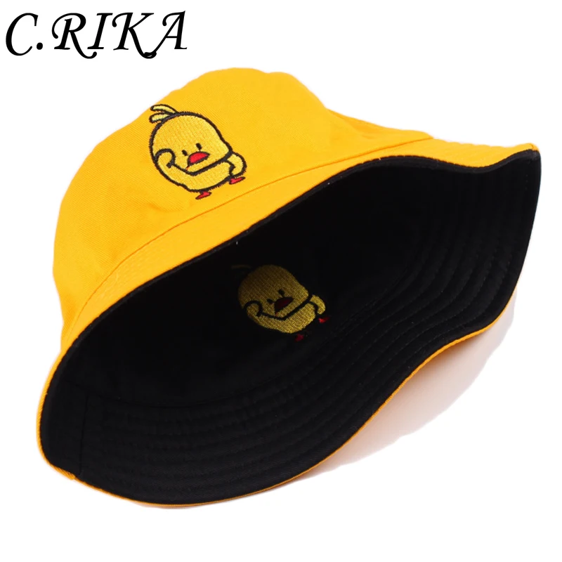 2024 Summer Duck Reversible Bucket Hat For Women Travel Fisherman Hat Sad Boys Bob Fishing Cap Girl Outdoor Panama Beach Sun Hat