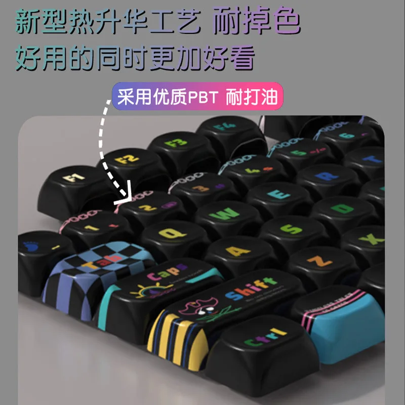 Colorful black personality creative keycap moa high pbt thermal sublimation customized mechanical keyboard cap