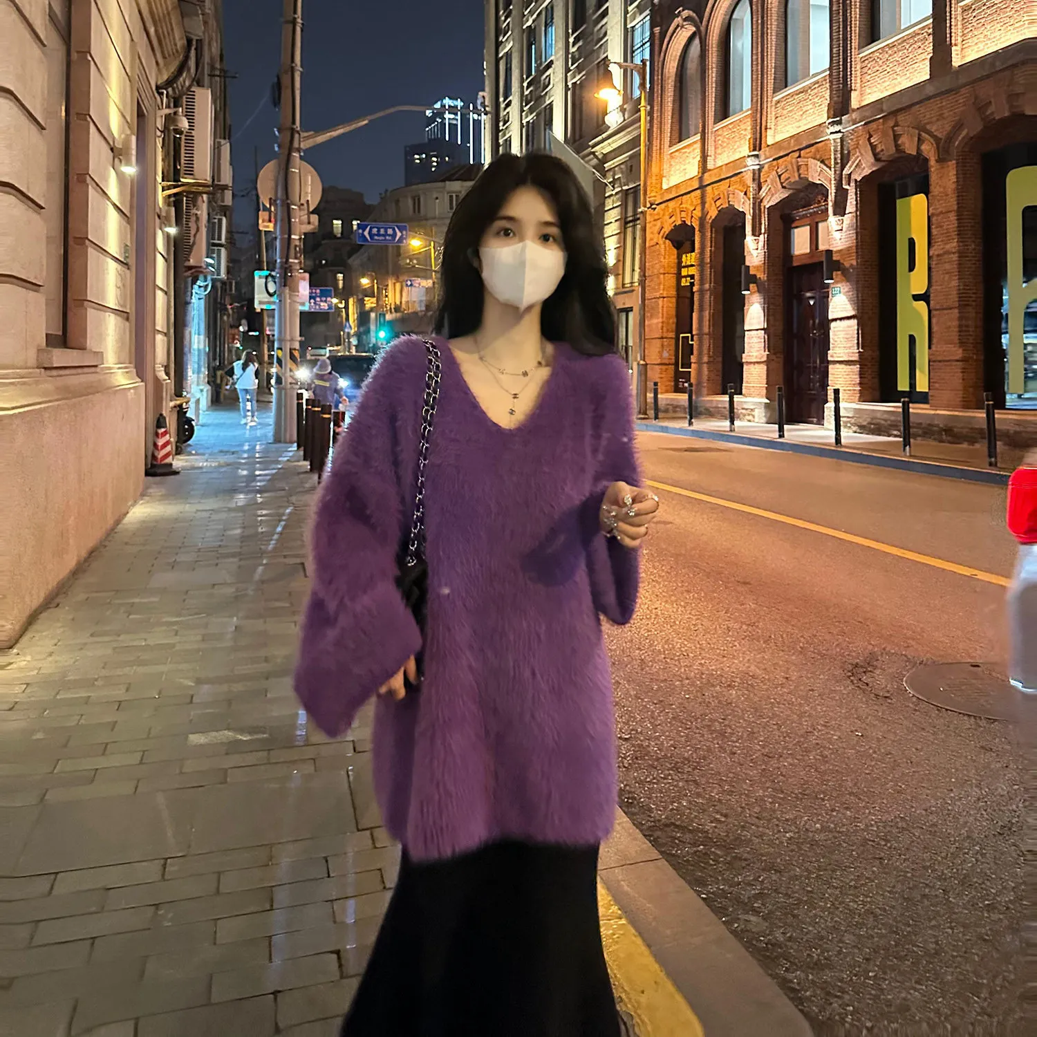 Ladies Thickened V-Neck Loose Sweater Autumn Winter Lazy Style Outerwear Soft Knitted Long Sleeve Warm Fashionable Korean Top