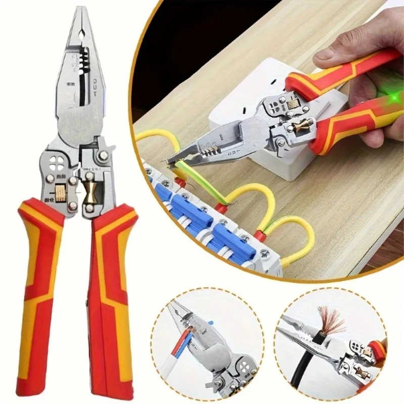 9-in-1 Multifunctional Wire Stripping Pliers with Test, Electrician Crimping Cutting Pliers for Electrical Wiring Maintenance