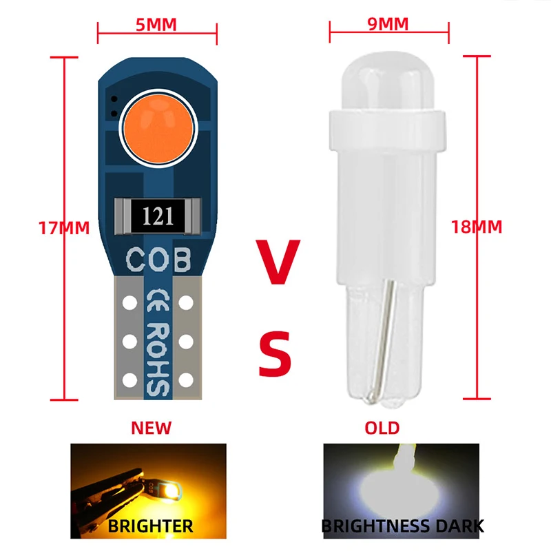 Bombilla T5 W3W COB 2SMD para Interior de coche, luz indicadora de advertencia, cuña superbrillante, 12V, rojo, 10 o 20 unidades