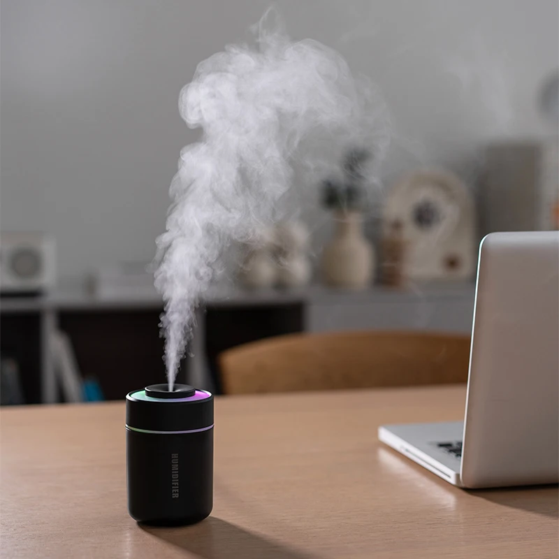 다채로운 조명이 있는 미니 가습기 USB 컴팩트 사무실 침실 가습기 안개량 색상 변경 분위기 조명 가습기