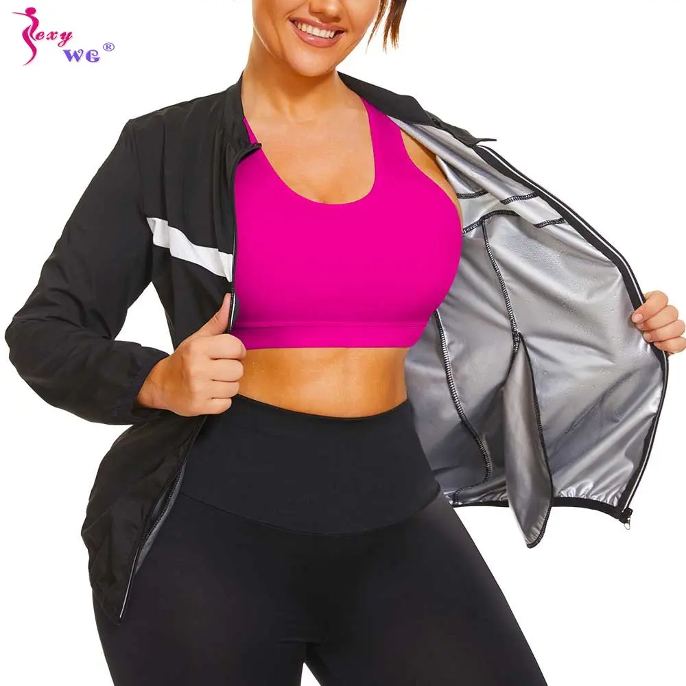 

SEXYWG Sauna Jacket for Women Sweat Zipper Top Slimming Shirt Weight Loss Suit Body Shaper Fat Burner Workout Fitness Exercise