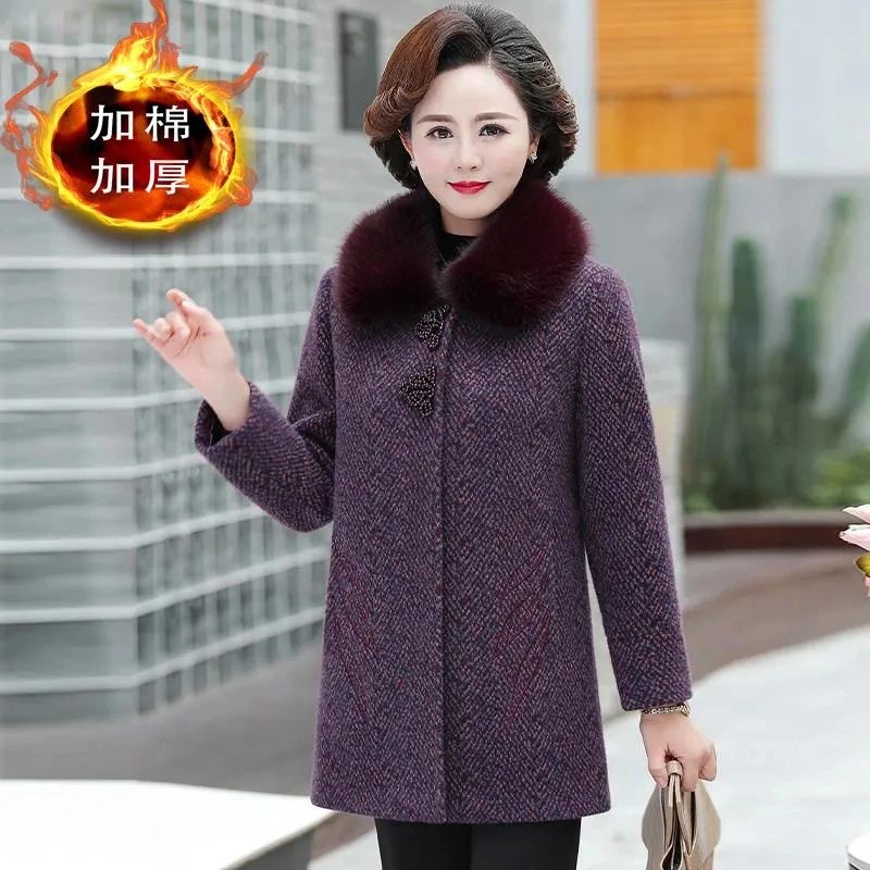 Autumn And Winter New Fashion Slim Woolen Coat Middle-aged And Elderly Temperament Long Mink Velvet Loose Warm Coat Female Tide.