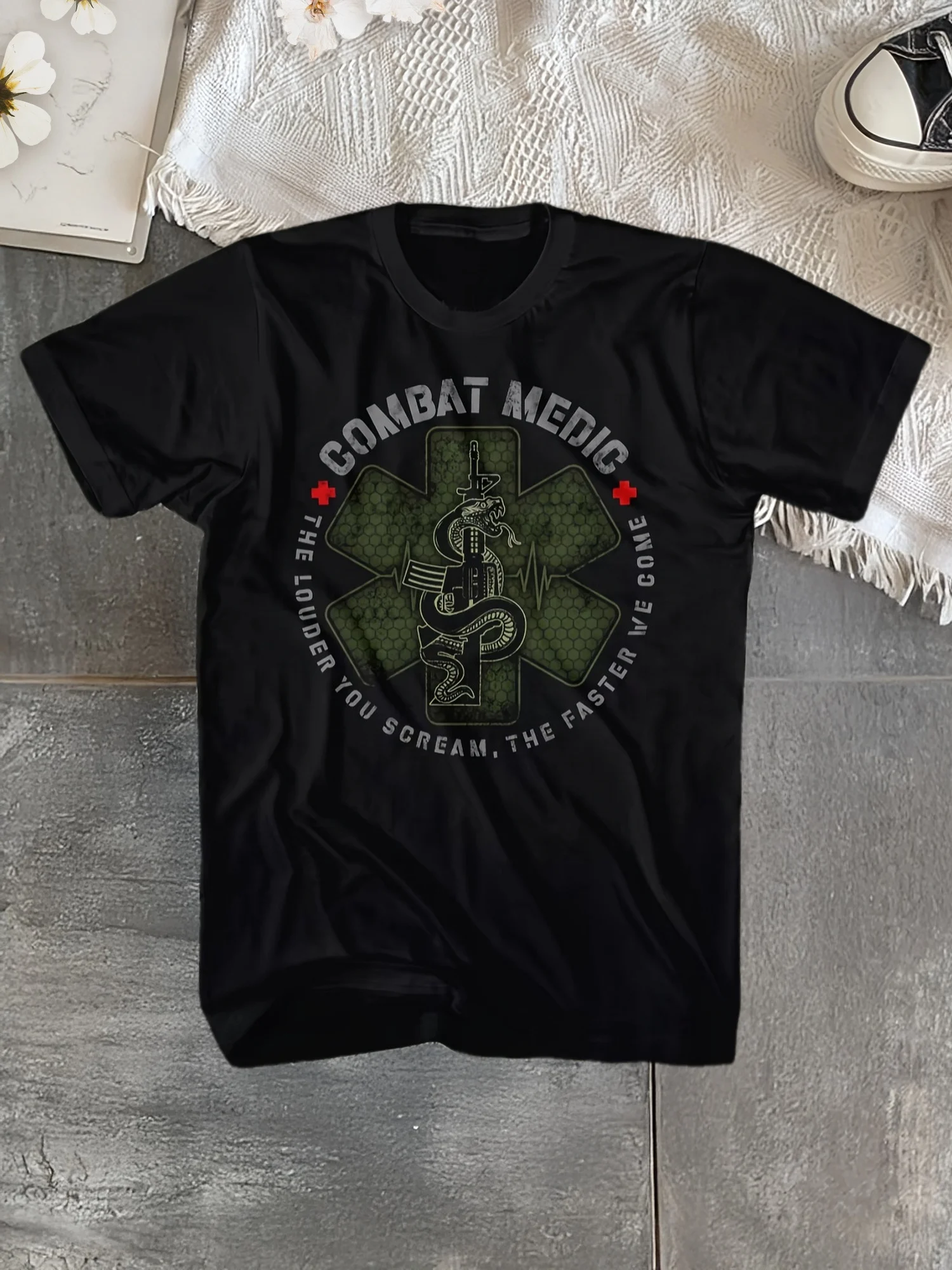 Men'S Summer Casual T-Shirt Featuring Combat Medic Design, Made of With Round Neck and Short Sleeves Ideal for Streetwear