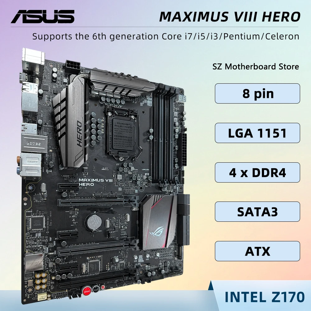 

ASUS MAXIMUS VIII HERO Z170 LGA1151 совместимый с процессором Intel Core i7-6700K i5-6600K i3-6100 4XDDR4 M.2 Windows 7/10 ATX