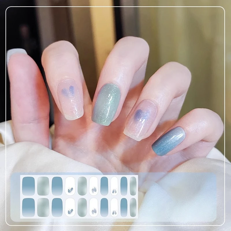 Marble Semi-cured Gel Nail Sticker Wraps Adhesive Press on Nail Gel Strips Full Cover Nail Art Stickers UV Lamp Need