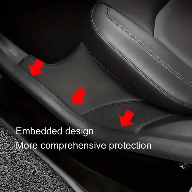 For Tesla Model Y Rear Door Sill Protective Pad Cover Leather Guards Threshold Bumper Strip Rear Seat Anti Kick Pads Accessories