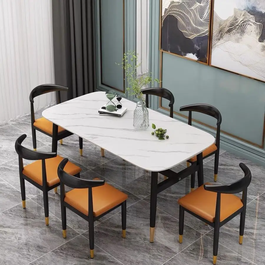 Imitation marble commercial dining table, rectangular dining table against the wall, rental room, dining table and chair