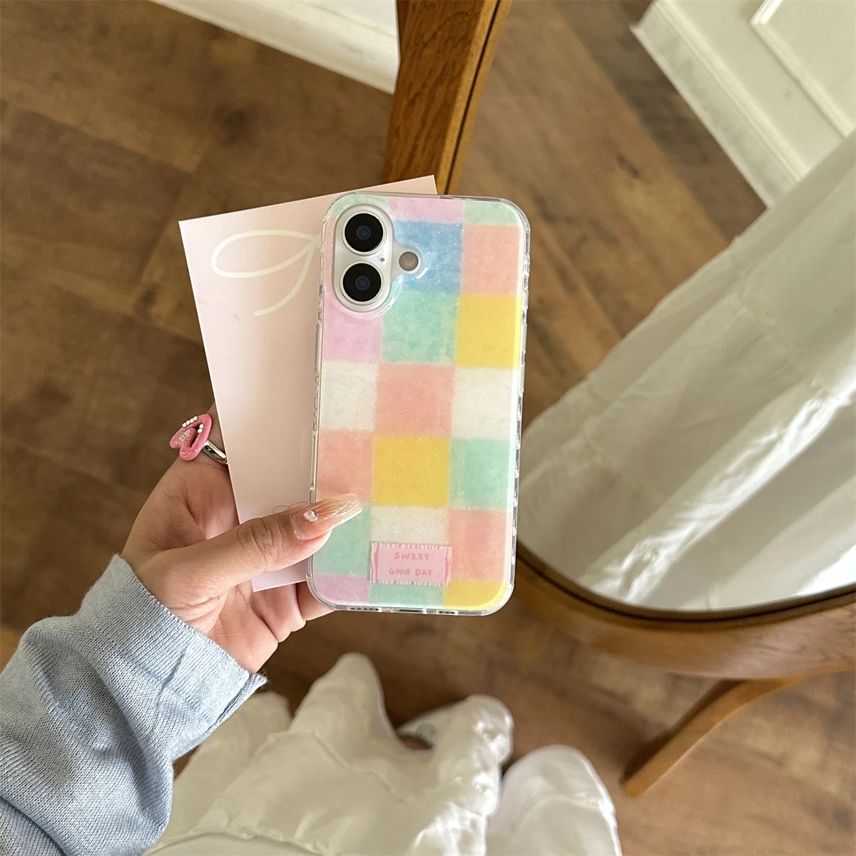 

Ins Korean Luxury Colorful Big Square Grid Phone Case For iPhone 16 15 14 13 Pro Max 15 14 13 Pro Shockproof Back Cover