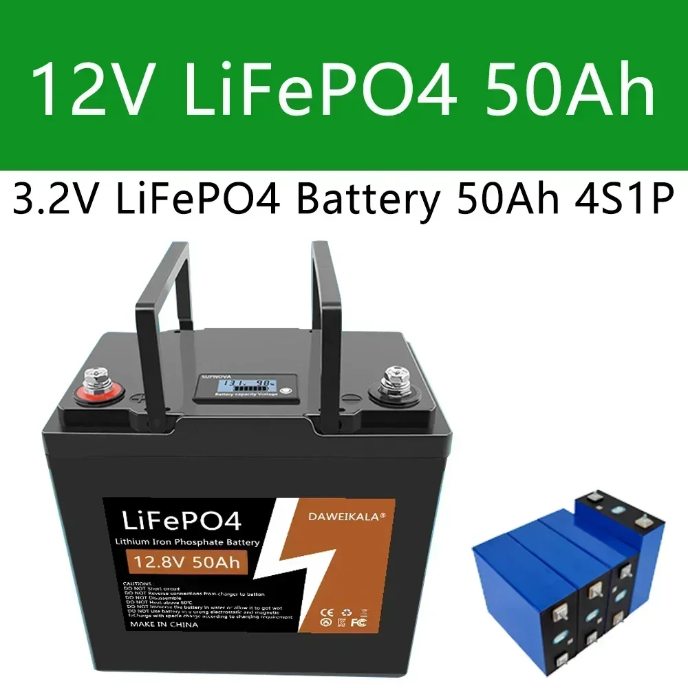 LifePo4-batería recargable de fosfato de hierro y litio, BMS incorporado para herramientas de celdas solares de 24V y 36V, 12V, 50Ah