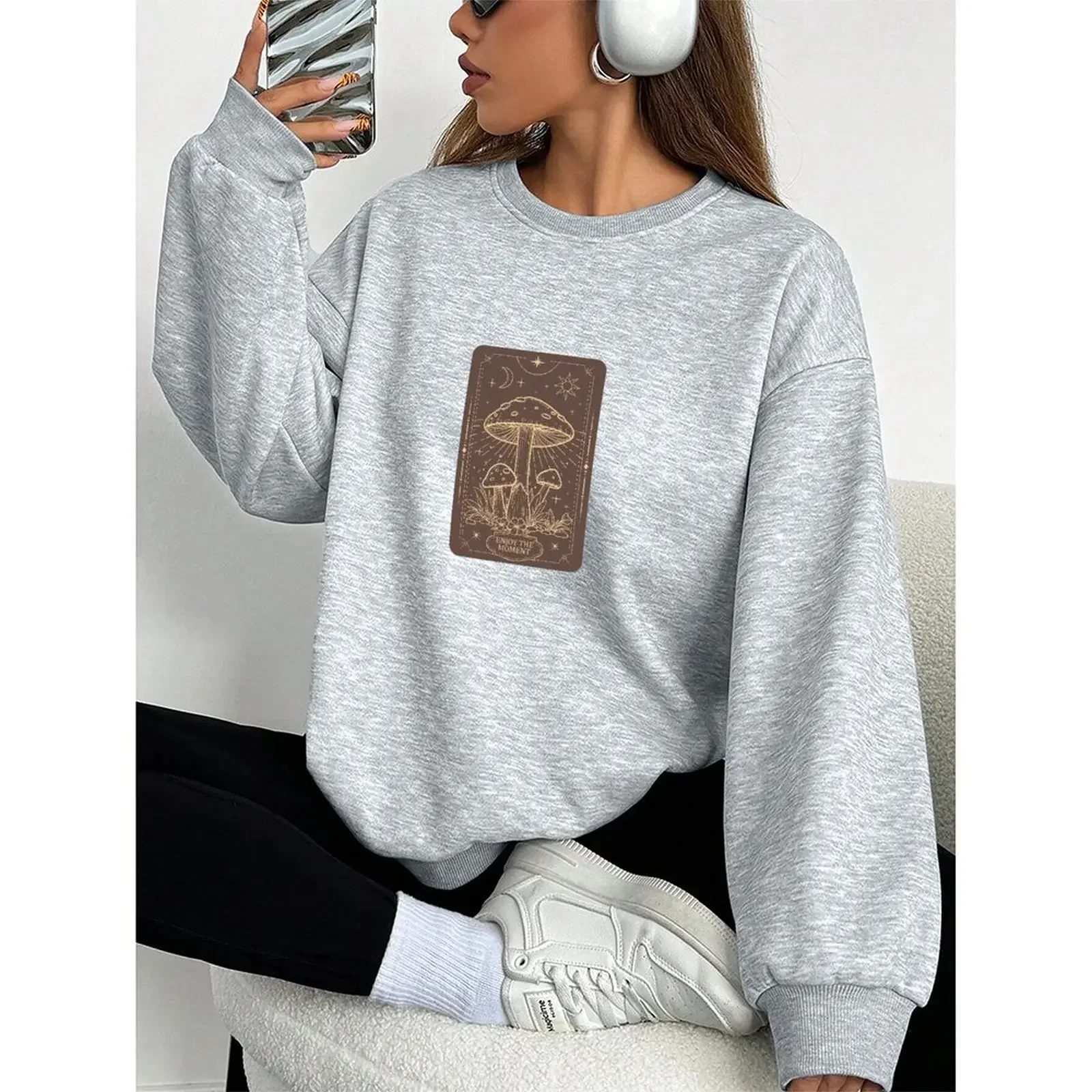 

Women's Sweater Round Neck Sweatshirts Velvet Winter Casual Printed Pattern Boho Print Pullovers Autumn Woman Clothes 2025
