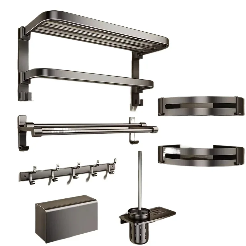

Modern 6-piece wall-mounted bathroom accessory set Steel bathroom hardware, including hotel bathroom towel rack