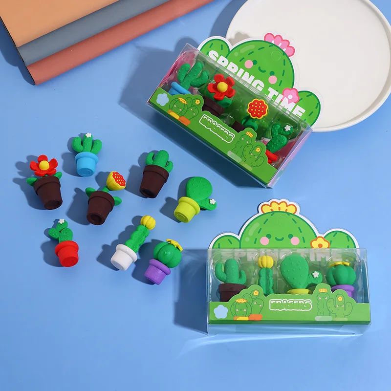 Adorable Cactus Succulent Eraser Pot Small Flower Detachable Eraser Quick Clean No Smudge Home Office School Study Stationery