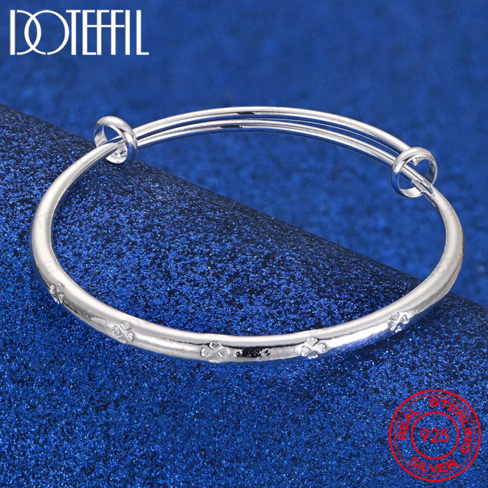 925 Sterling Silver Four-Leaf Clover Bangle for Women Wedding Party Jewelry Accessories