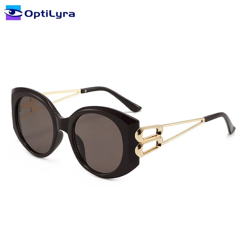 

OptiLyra Brand Oval Shaped Fashionable Women's Sunglasses With Alloy Hollowed Out Temples UV400 Sun Protection Glasses