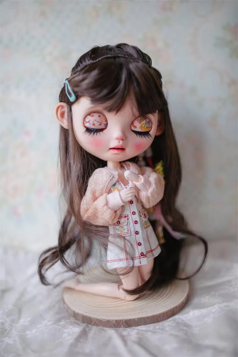 BJD doll wig suitable for Blythe size outer eight bangs big wave curly hair imitation mohair style hair doll accessories