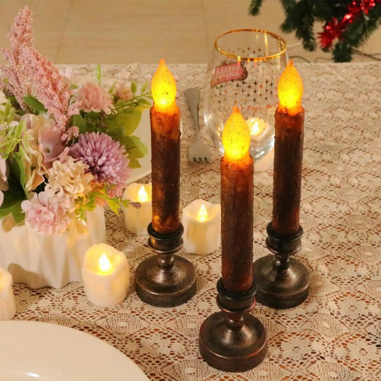 LED Flameless Candles Set Of 6 With Remote Timer Battery Operated Realistic Flickering Taper Candles For Halloween Home Decor
