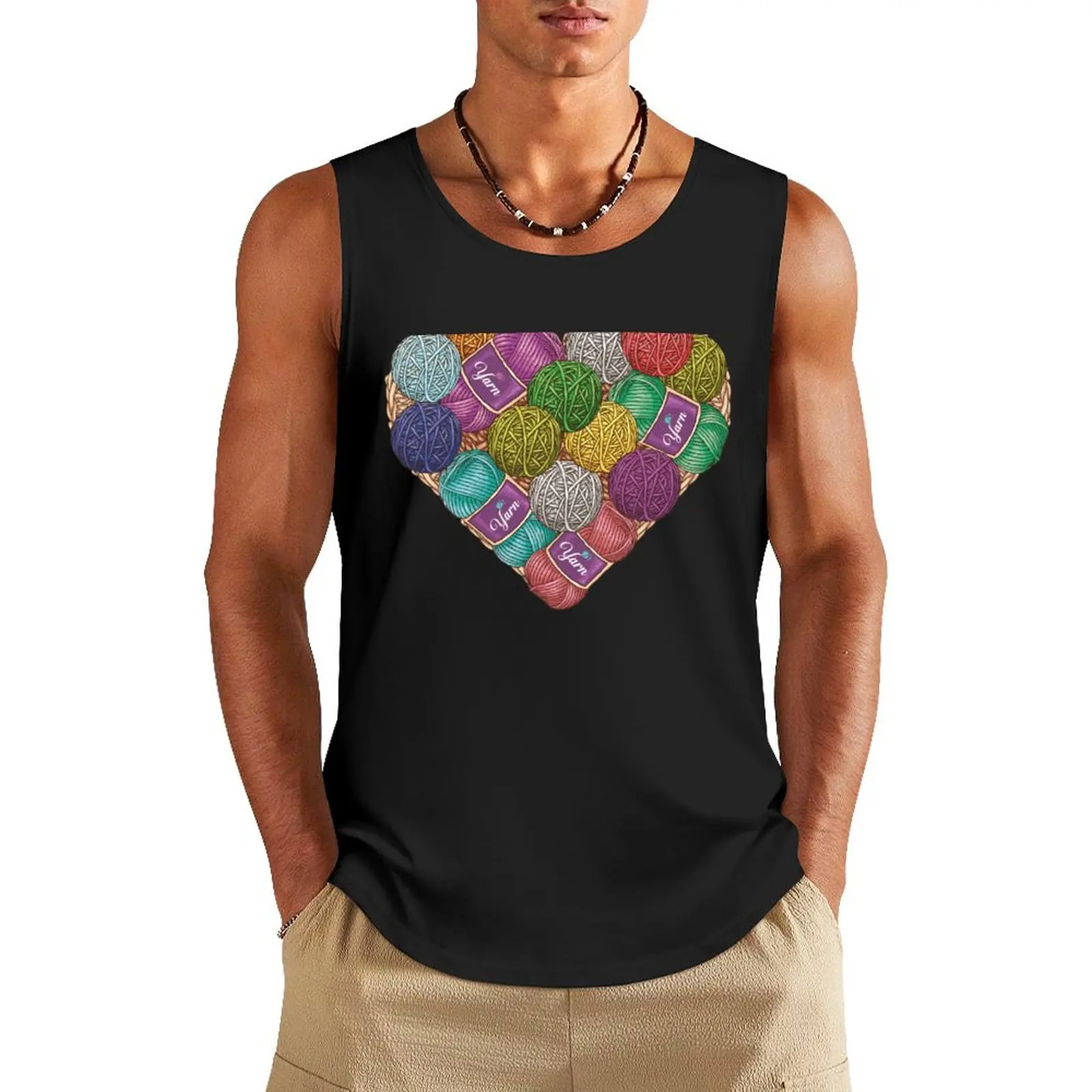 Yarnaholic yarn heart shape shirt Tank Top Vest Sleeveless top bodybuilding t shirt sexy clothes men