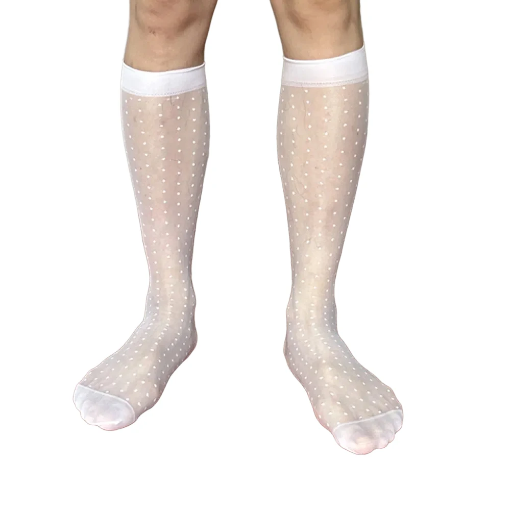 

1 Pair See Through Men Polka Point Casual Business Middle Tube Stockings Ultrathin Man Stretch Silky Socks