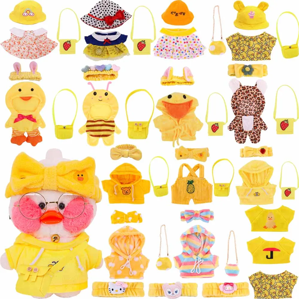 3Pcs/Set Yellow Duck Clothes Accessories Hat Bag 30cm Lalafanfan Clothes Kawaii Animal Dress Plush Stuffed Toy Children\'s Gifts