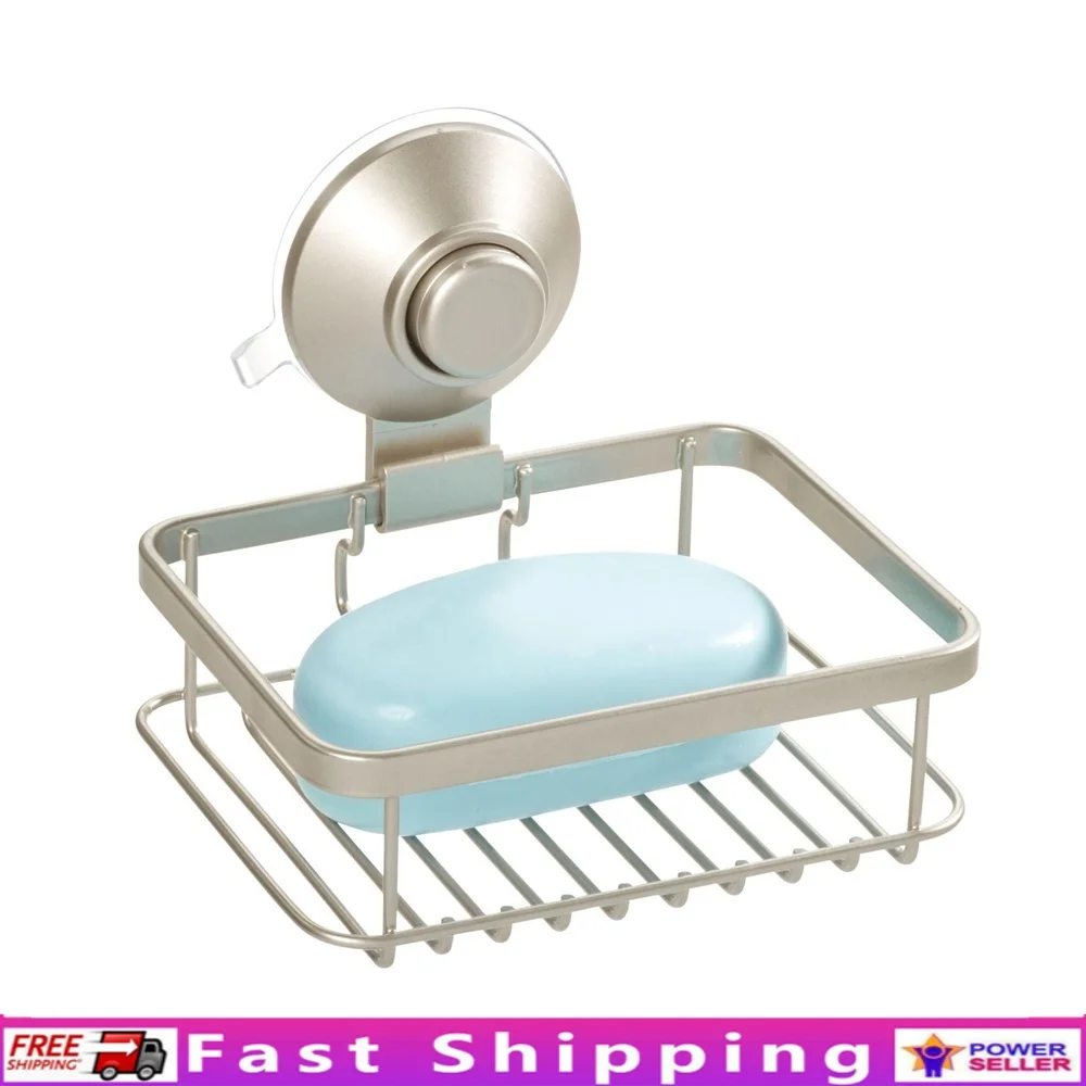 

Push Lock Suction Soap Saver Stainless Steel Organizer Easy Drain Tray Shower Bathtub Sponge Accessories Storage