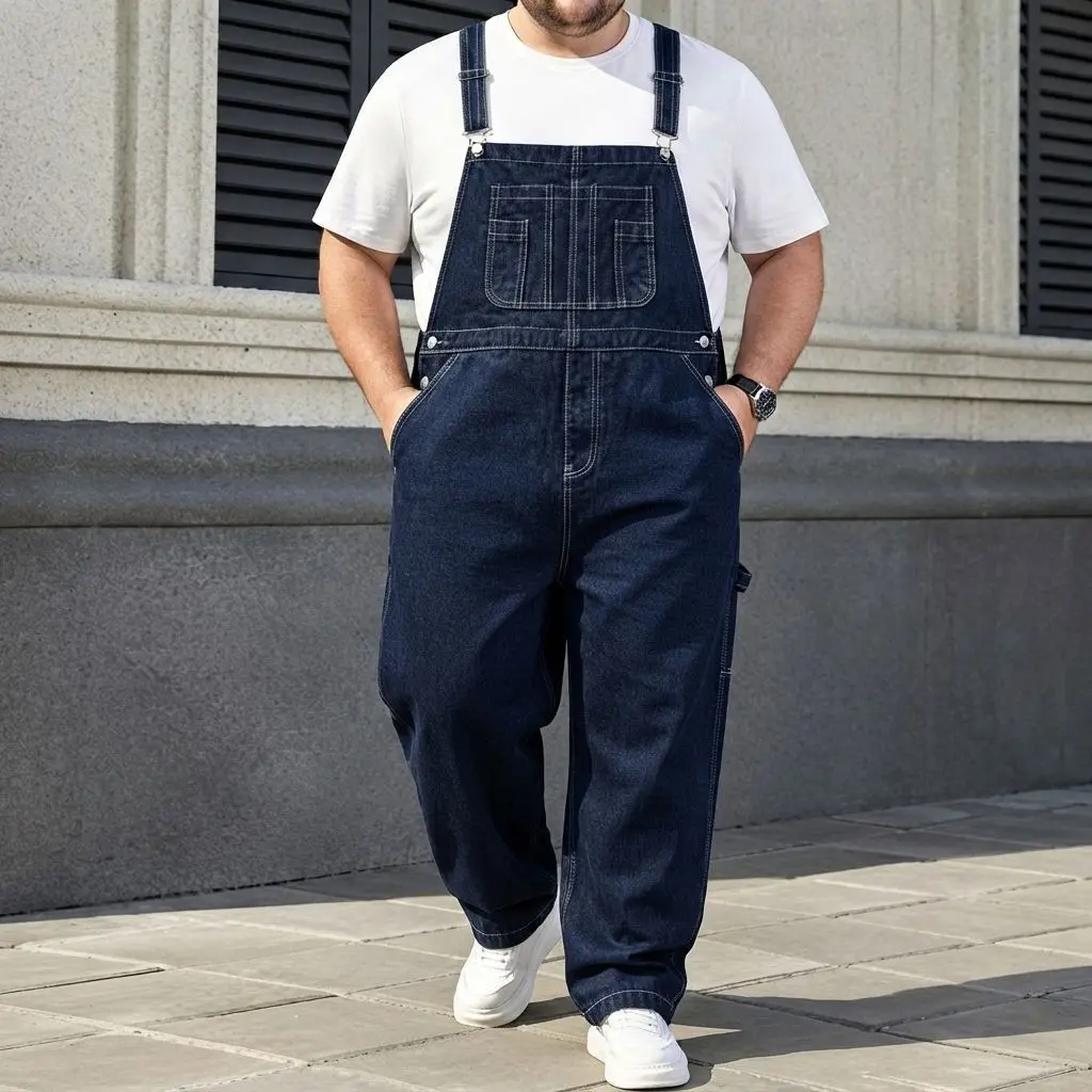 American Retro Heavy-Duty Distressed Denim Overalls for Men, Trendy Brand, Loose Fit, Couple's Versatile Workwear Denim Pants