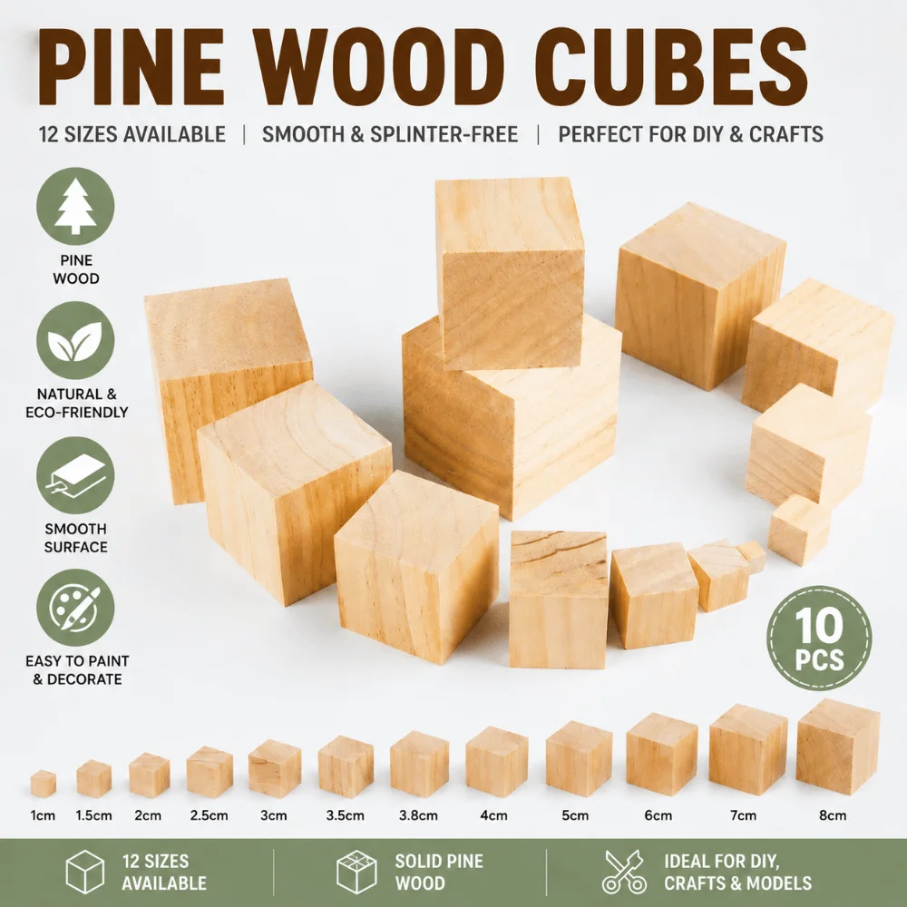 10pcs Hobby Natural Wooden Cube Woodwork Craft Unfinished Blank Wooden Square Block Puzzle Making Teaching Aid Handmade Material