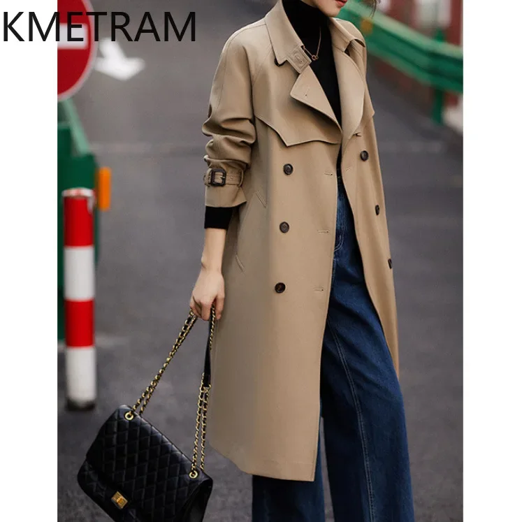 KMETRAM Queen Style Trench Coat High Quality New in Outerwears Mid Length Jacket Fall Clothes Women 2024 Ветровка Женская