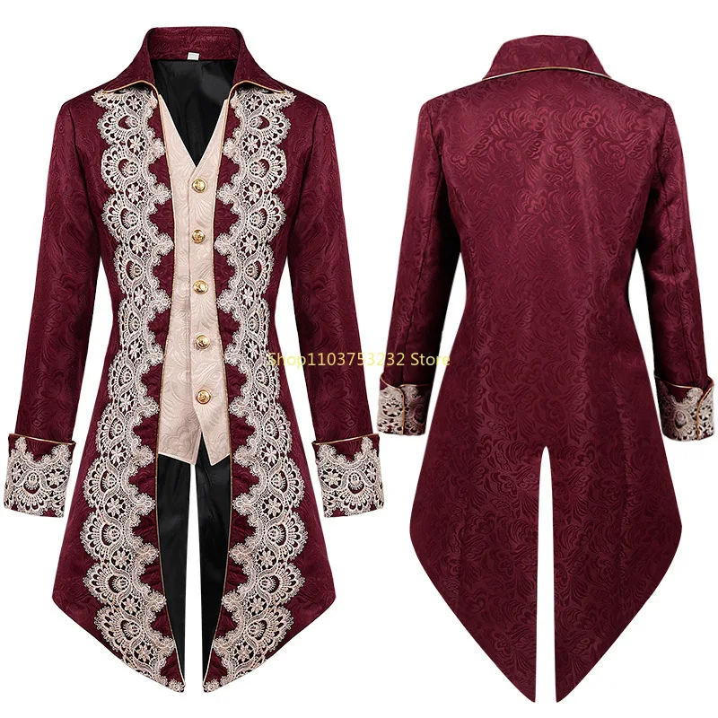 Men Steampunk Gothic Victorian Jacket Vintage Purple Velvet Tailcoat Medieval Frock Coat Uniform Renaissance Costume Homme XXXL