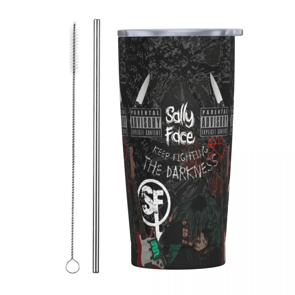 Sally Face Game Anime SF Horror Sal Fisher Stainless Steel Tumbler Vacuum Insulated Mugs Thermal Cold Cups Straw With Lid 20oz