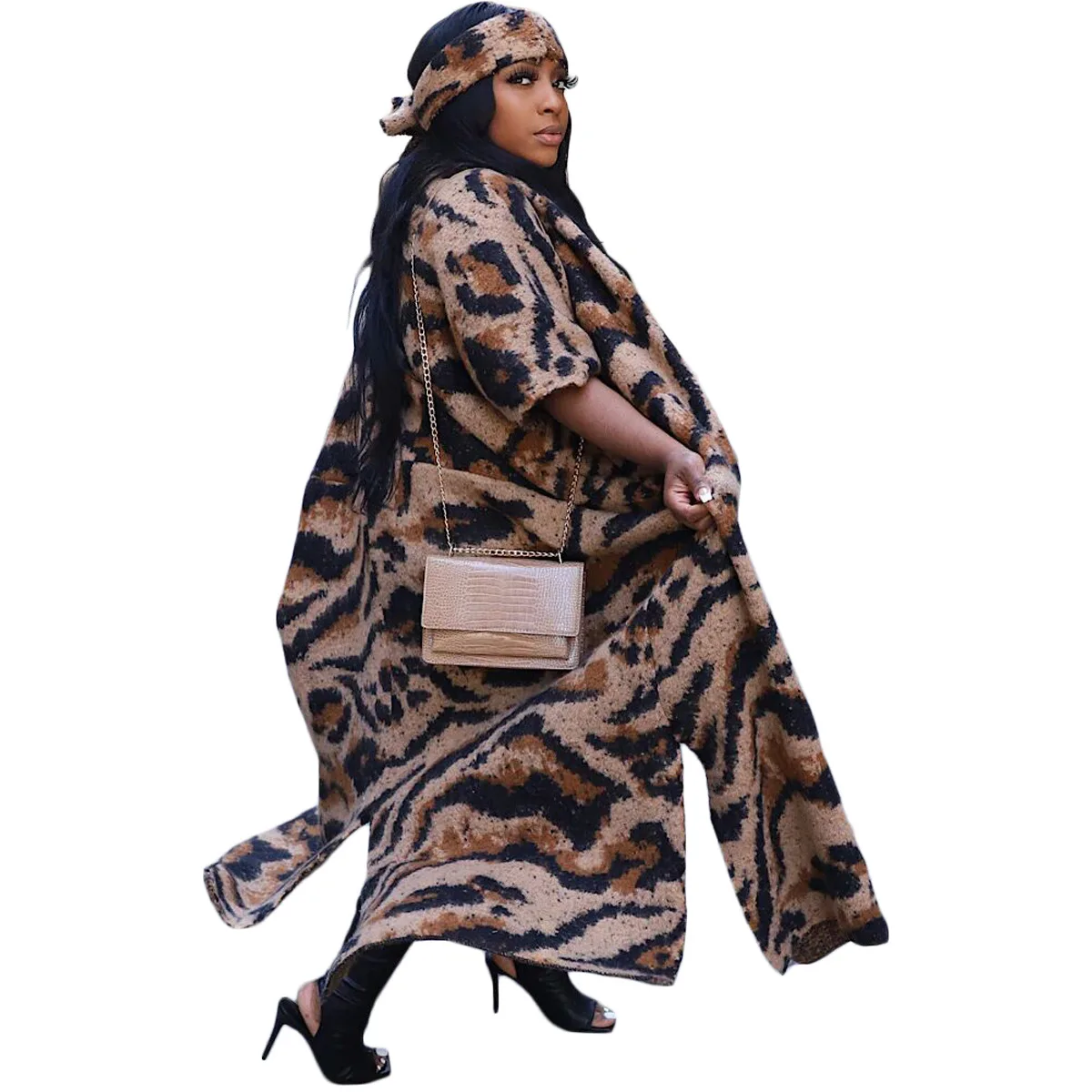 Autumn Plus Size African Dresses for Women Sexy African Short Sleeve Traditional Leopard Print Caftan Dress Muslim Fashion Abaya