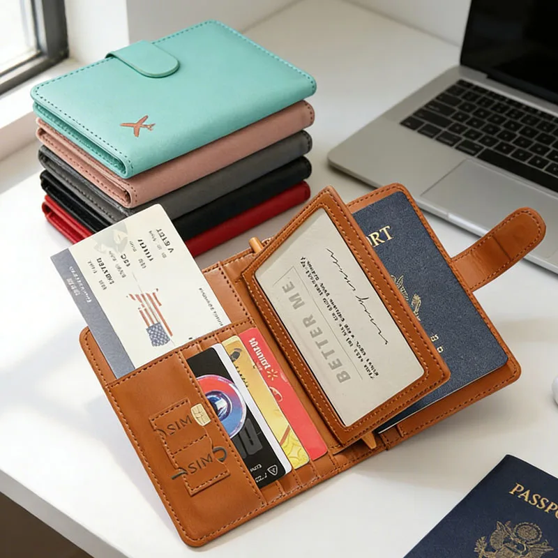 RFID Passport Cover PU Leather Protector Cover Case Man Women Travel Passport Holder With Credit Card Holder Case Wallet