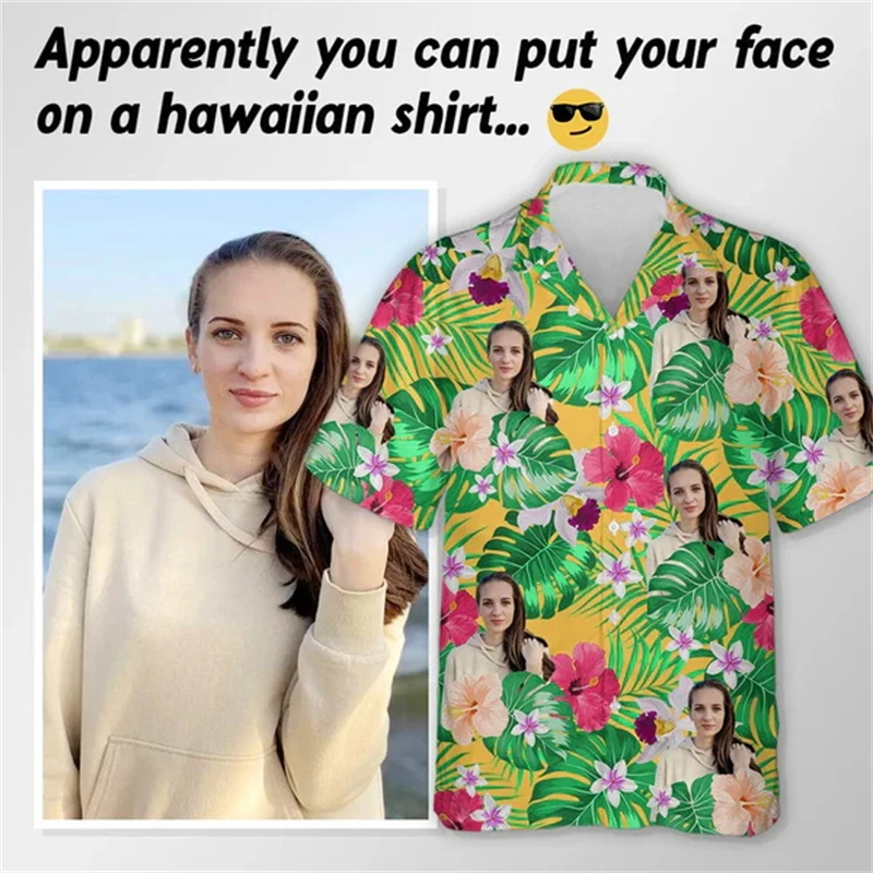 

Hawaii Custom Avatar Design 3D Printed Shirts For Men Women Funny Birthday Gift DIY Photo Blouses Women Couple Top Shirt Animal