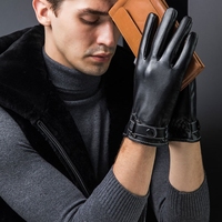 Leather Warm Gloves Waterproof Full Finger Gloves Touchscreen Driving Fleece Lined Glove for Motorcycle Driving