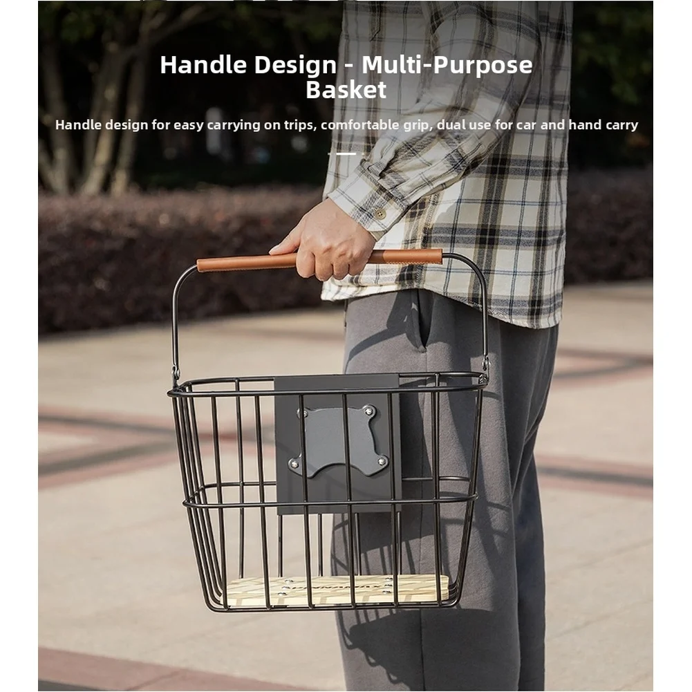 

Передняя велосипедная корзина большой емкости для поездок на работу и покупок, быстросъемная железная рама с деревянным дном и эргономичной ручкой