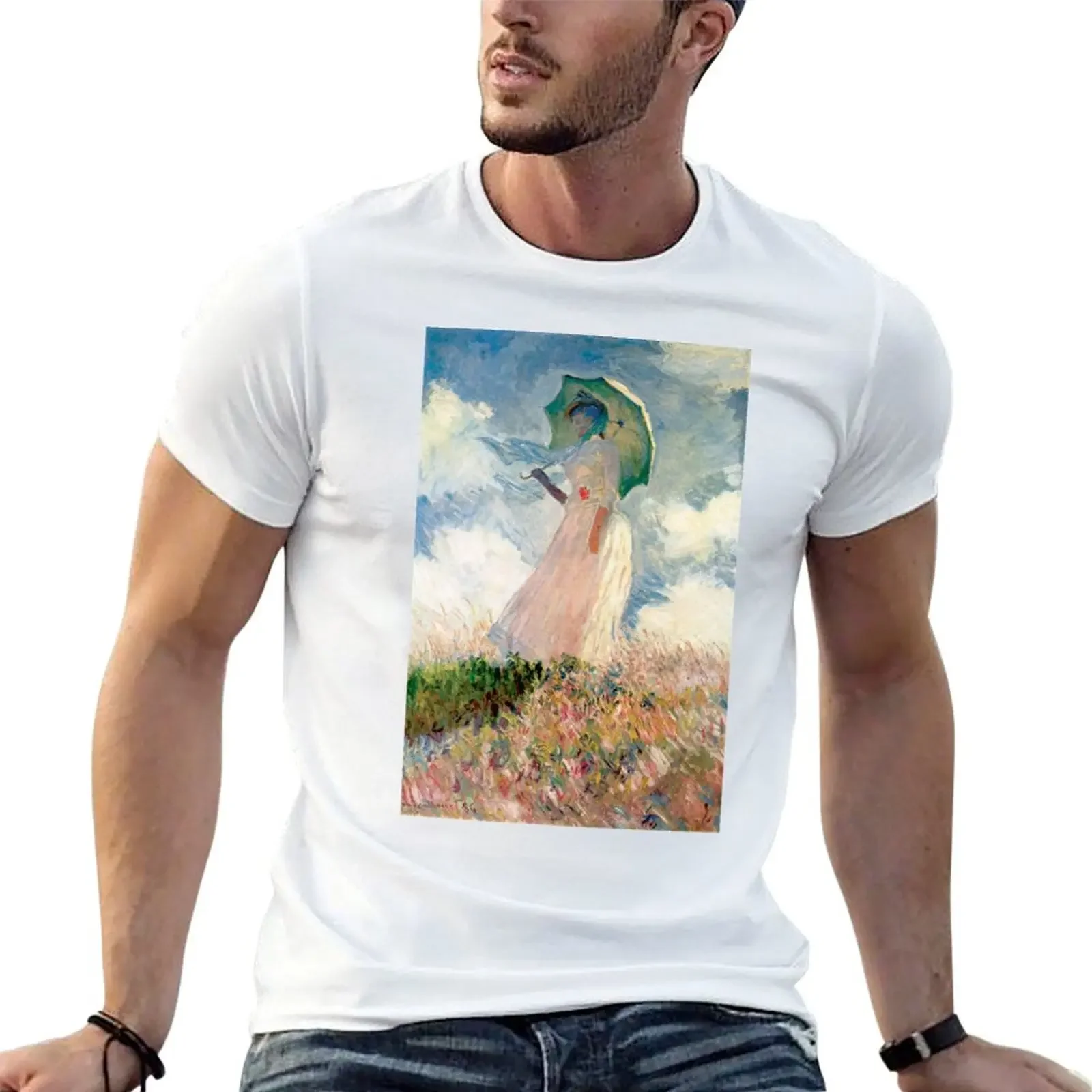 Woman With A Parasol By Claude Monet T-shirt hippie clothes quick drying Men's cotton t-shirt