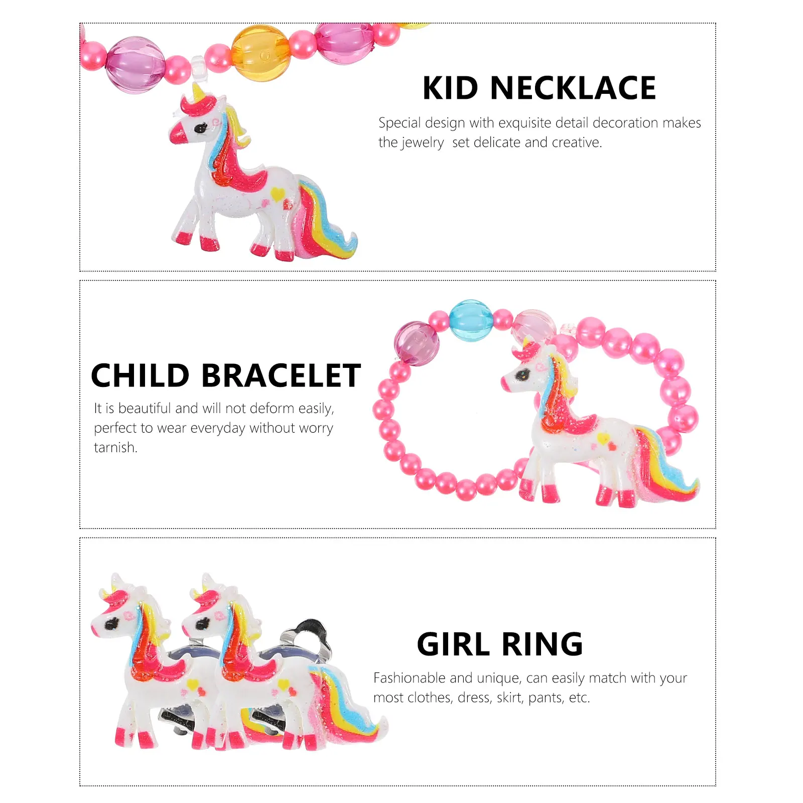 

1 set Children Jewelry Set Acrylic Unicorn Girl Kid Necklace Bracelet Earring Gift Toddler Artificial Party Banquet Everyday