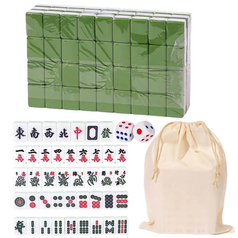 144pcs Mini Mahjong Sets Chinese Traditional Board Game With Large Storage Bag Portable Table Game For Family Leisure Time