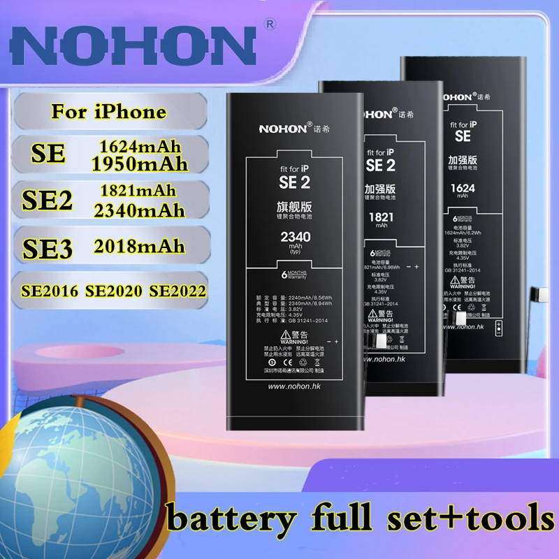 NOHON Battery For iPhone SE SE2 SE3 High capacity Mobile phone battery for iphone SE2016 SE2022 replacement batteries Free tools for iphone 14 plus 100set battery adhesive strip sticker