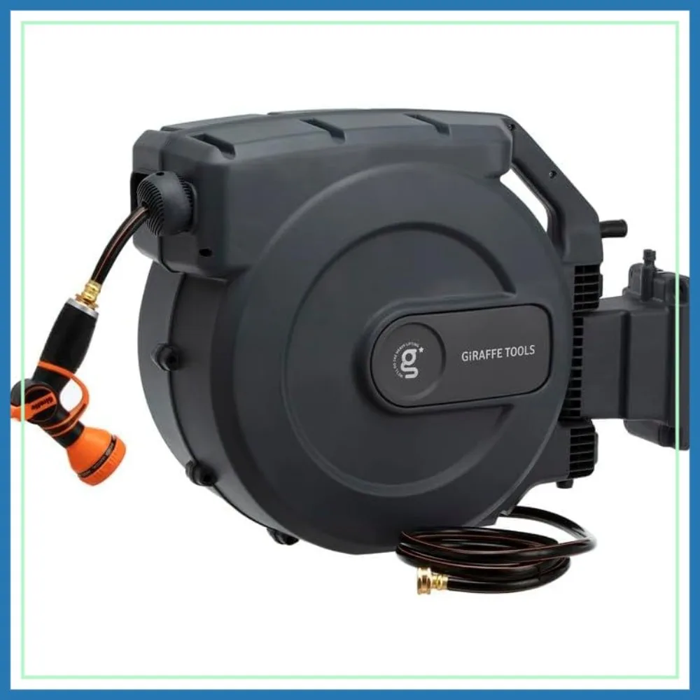 

Retractable Garden Hose Reel 5/8" x 115+5 ft, Heavy Duty Wall Mounted, Automatic Rewind, 180 Deg Swivel Bracket, Slow Retraction, Dark Grey