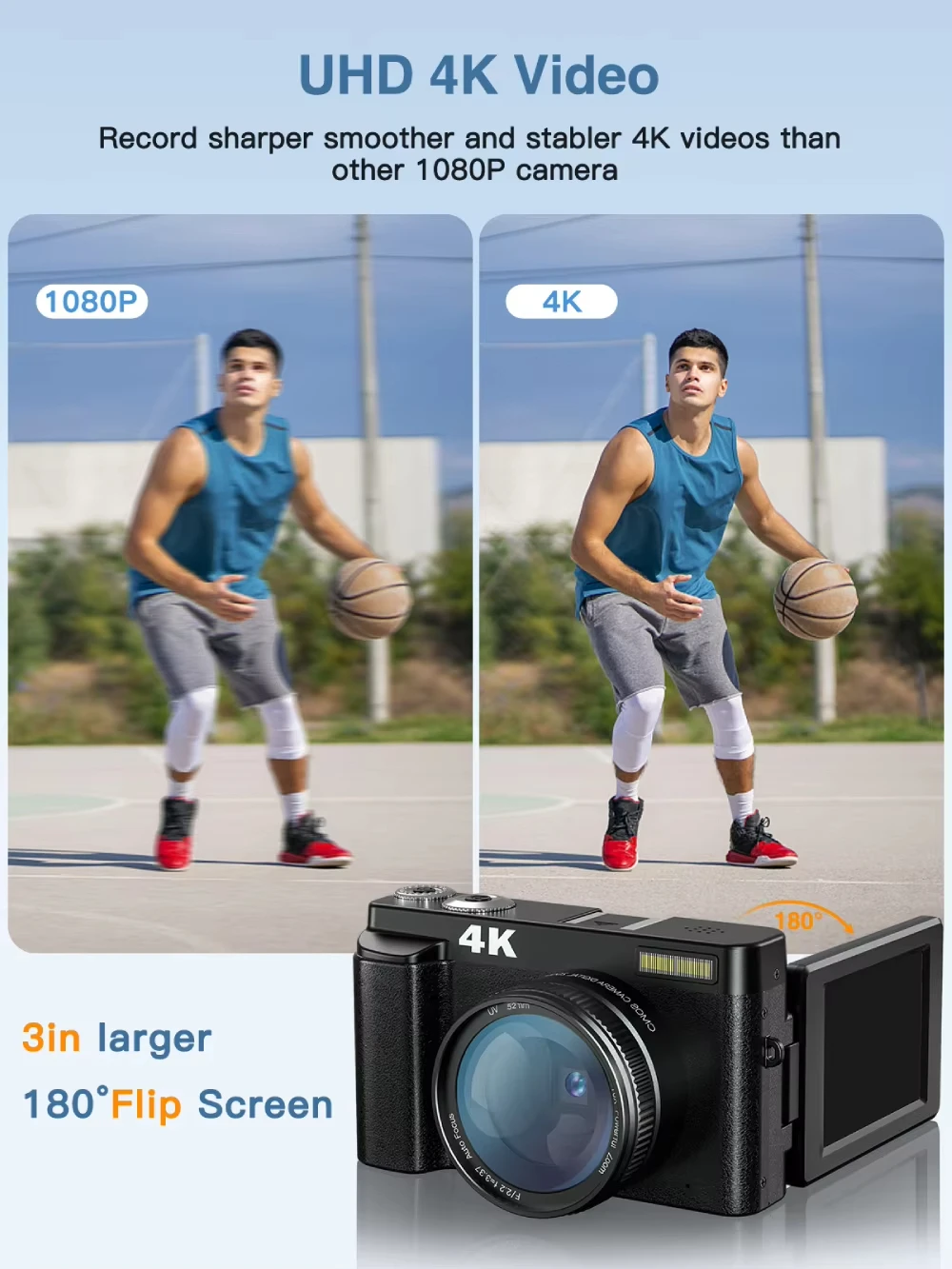 Mini 4K DSLR Camera 180 Wide Angle 16x Optical Zoom Autofocus 3.0