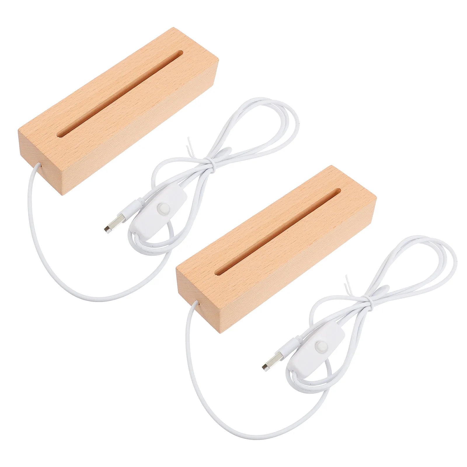 2Pcs Wooden LED Night Light Base USB Powered Warm Light Display Pedestal for Acrylic Plates Crystal Resin Glass Display Stand