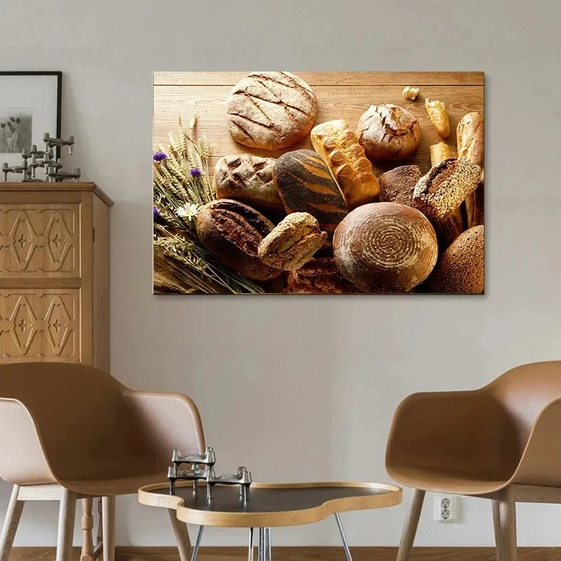 الخبز المشارك الغذاء الرغيف الفرنسي القمح الكامل يطبع حائط لوح رسم الفن صور المطبخ موضوع خبز غرفة المخابز ديكور المنزل #4