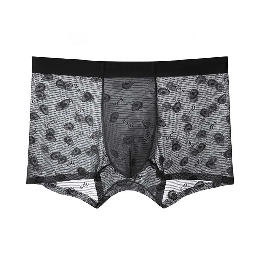 Men Ultra-thin Ice Silk Boxer Shorts See Through Underwear For Man Jacquard Print Bulge Pouch Trunks Calcinha Men's Clothing