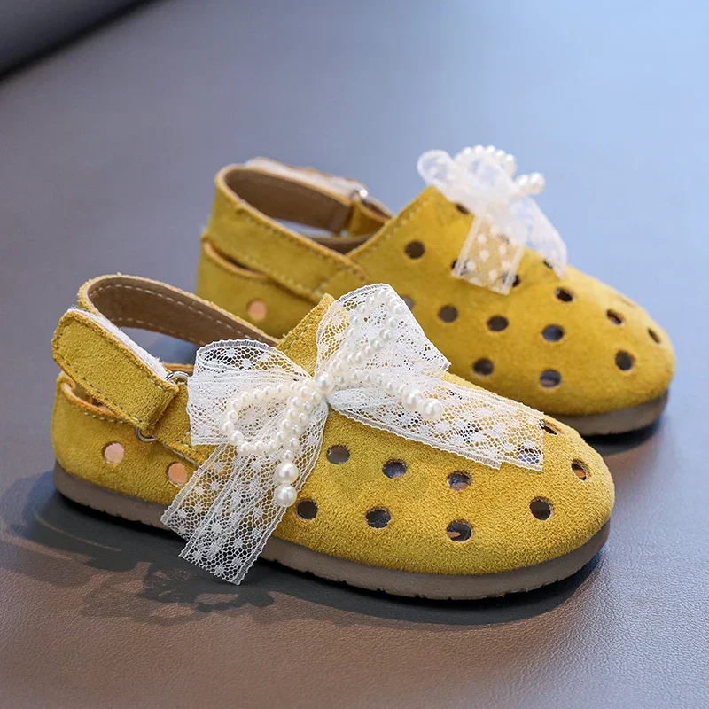 

Outdoor Children Princess Sandals Summer New Girl Bowknot Flat Sandals Sweet Fashion Kids Causal Sandals Solid Color Hollow-out