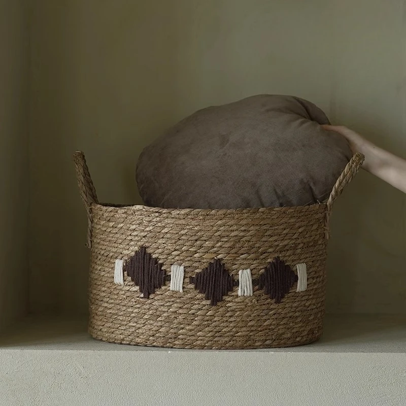 

Brown Woven Storage Baskets, Vintage Style Rattan Organizer Bin, Plush & Flexible Handled Basket, Braided Decorative Storage Box