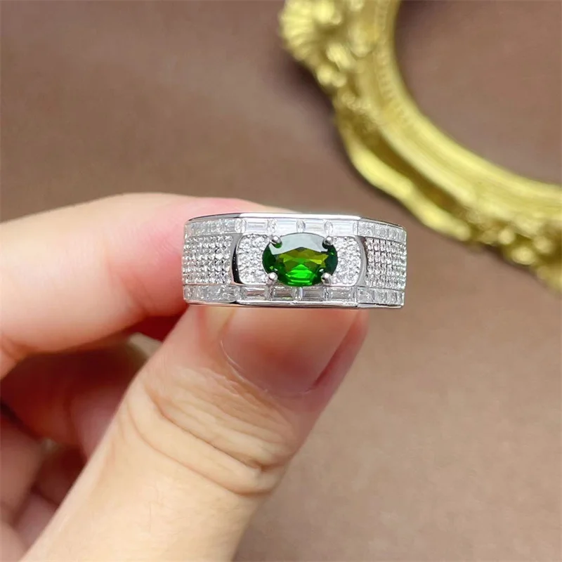 Natural Diopside Ring for Men 925 Silver Male Fashion Generous  with Certificate